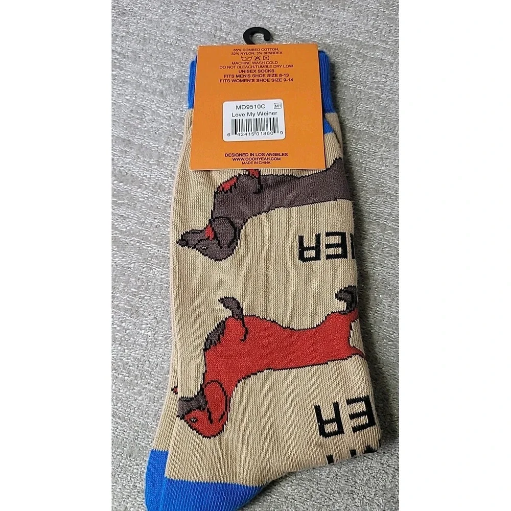 Oooh Yeah! Socks, Men's Cotton Crew Socks - I Love My Weiner (Dog)‎ NEW
